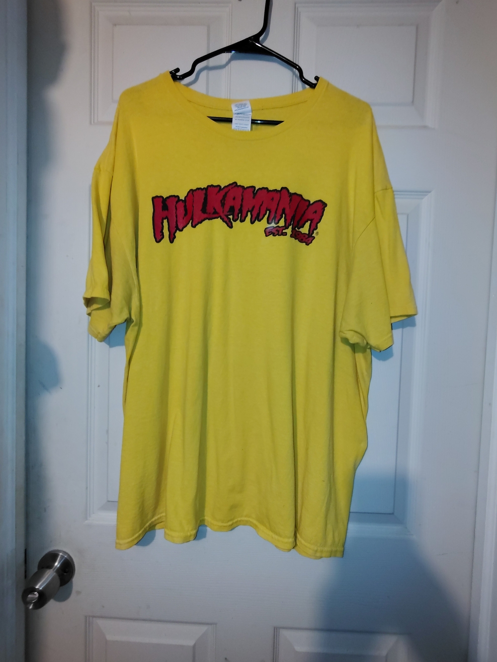 Delta Yellow Short Sleeve Tee with Red 'Hulkamania' Graphic
